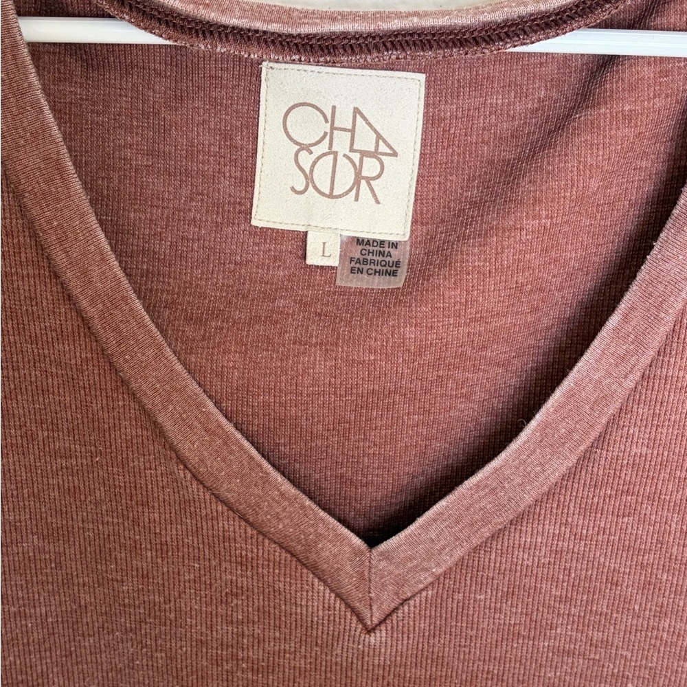 CHASER Designer Brand thick 100% Cotton T- shirt in Mocha Brown women’s size L